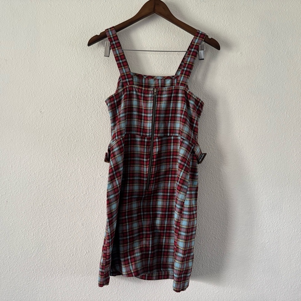 Y2K Preppy Plaid Mini Jumper Dress Tartan Square Neck Buckle Large Grunge - Picture 12 of 13